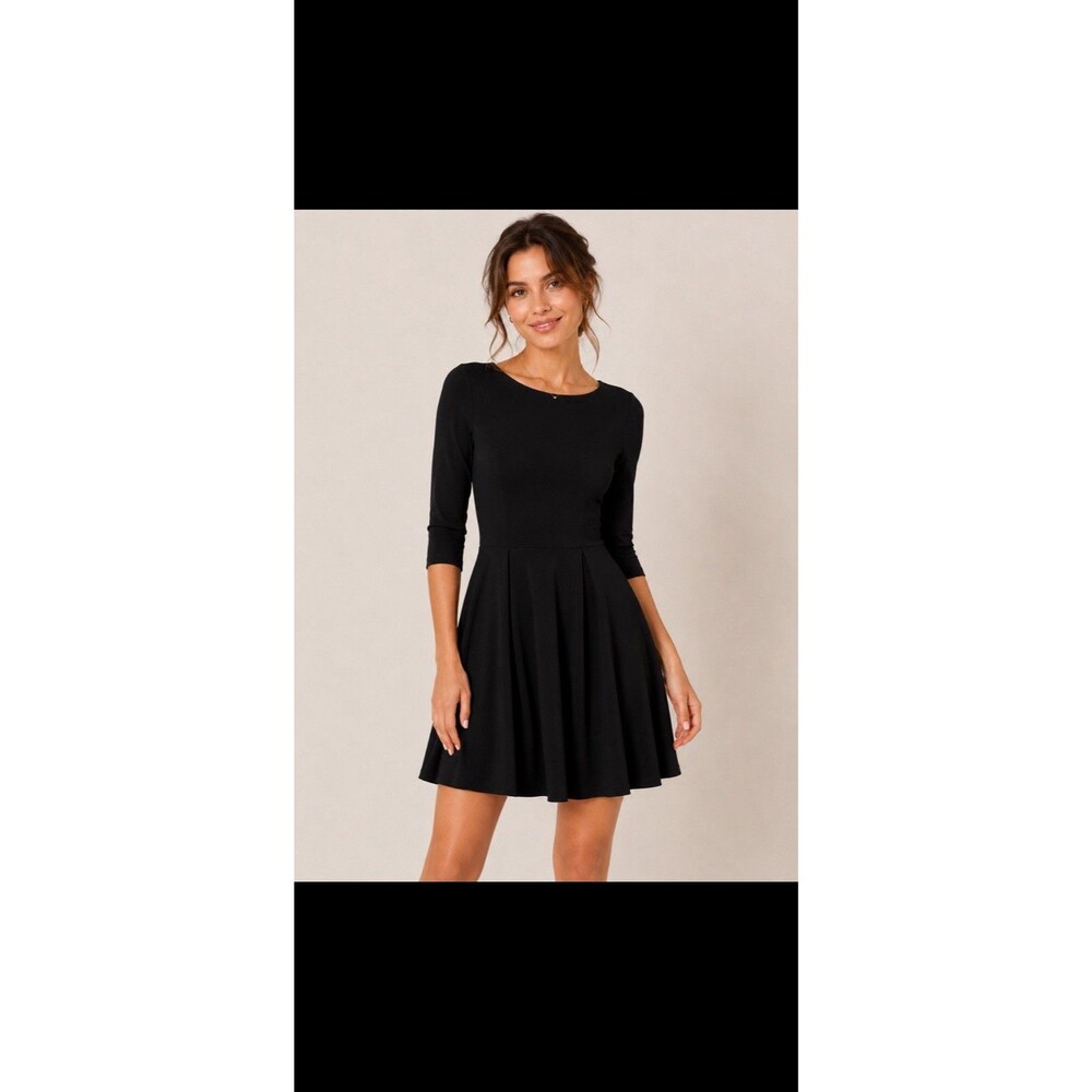 Banana Republic Women’s Size 0 Black Fit & Flare Dress 3/4 Sleeve Pleated Skater
